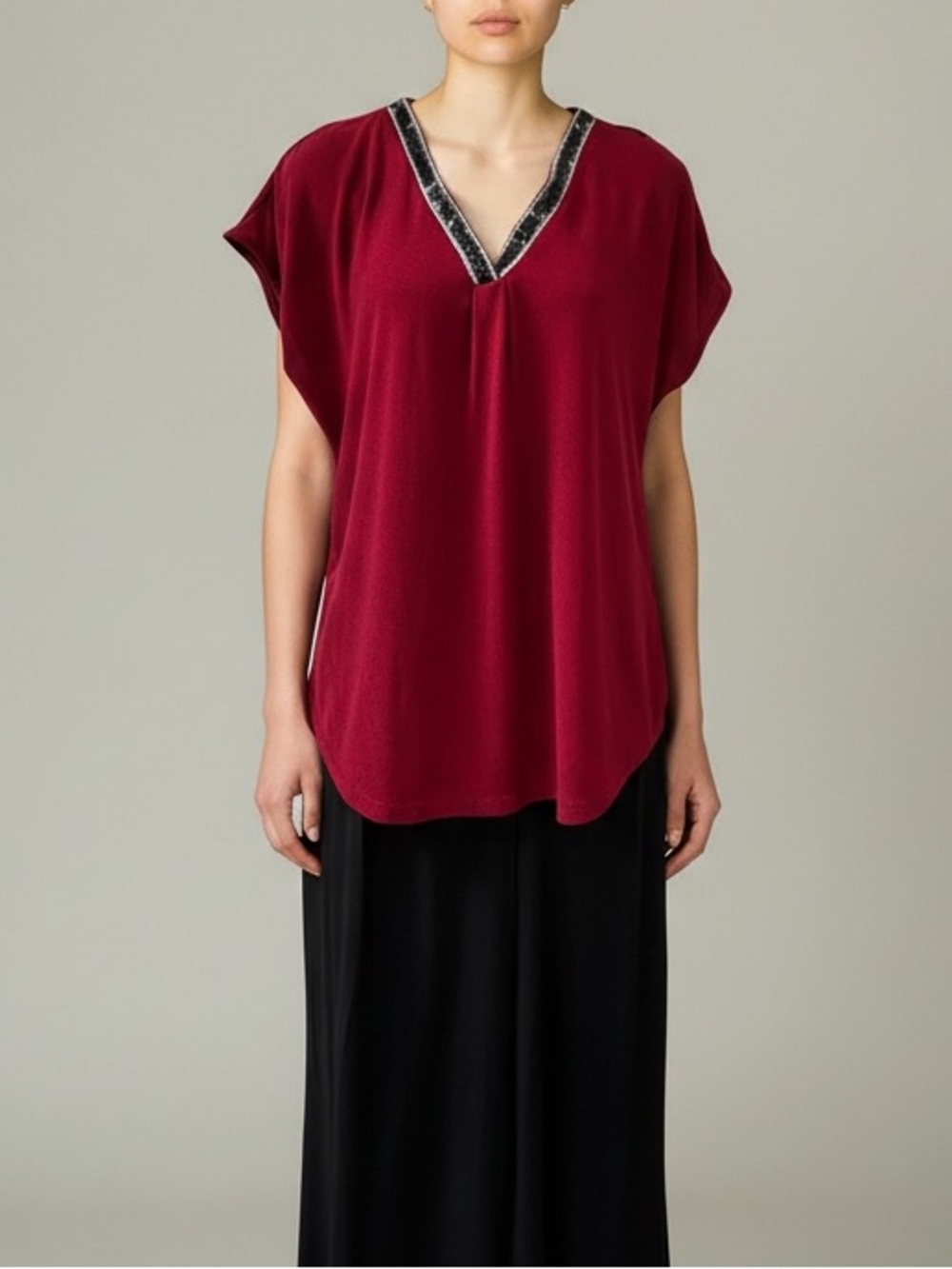 Anthropologie Flower & Feather Burgundy Beaded Glam Blouse sz L